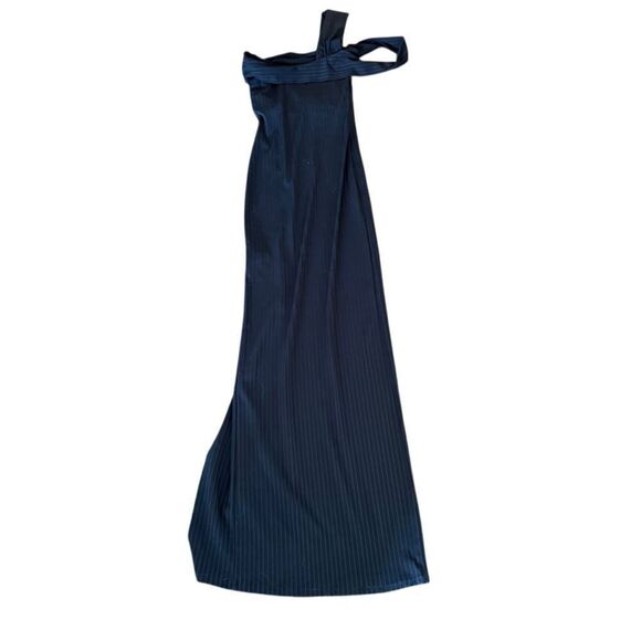 Baja East One Shoulder Gown Maxi Dress Black Ribbed 0 - Picture 3 of 6